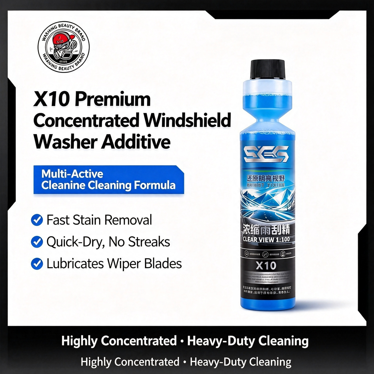 SGG X10 Premium Concentrated Windshield Washer Additive 500ml | Streak-Free Glass Cleaner